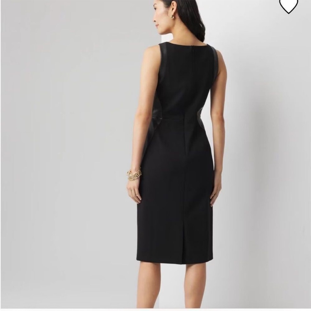 EUC WHBM Elegant Black Sleeveless Leather Trim Sheath Dress 10 - Picture 3 of 10